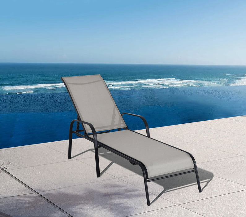Tuscany Outdoor Patio Lounger with Adjustable Backrest - Metal, UV & Weather Resistant - Beige/Black