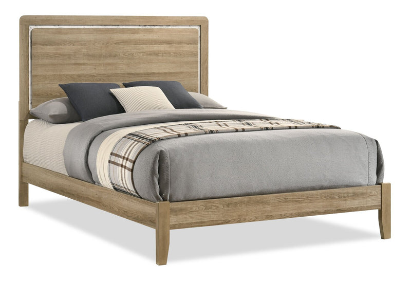 Sable Panel Bed with Headboard & Frame, Light Brown - Queen Size