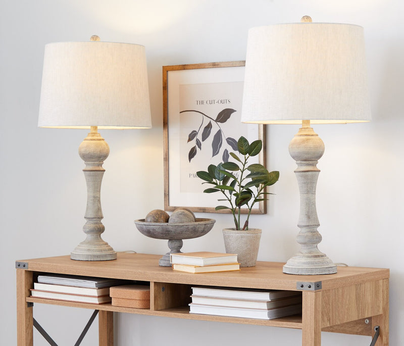 Orson 32\" Farmhouse Table Lamp with Oat Linen Shade - Grey