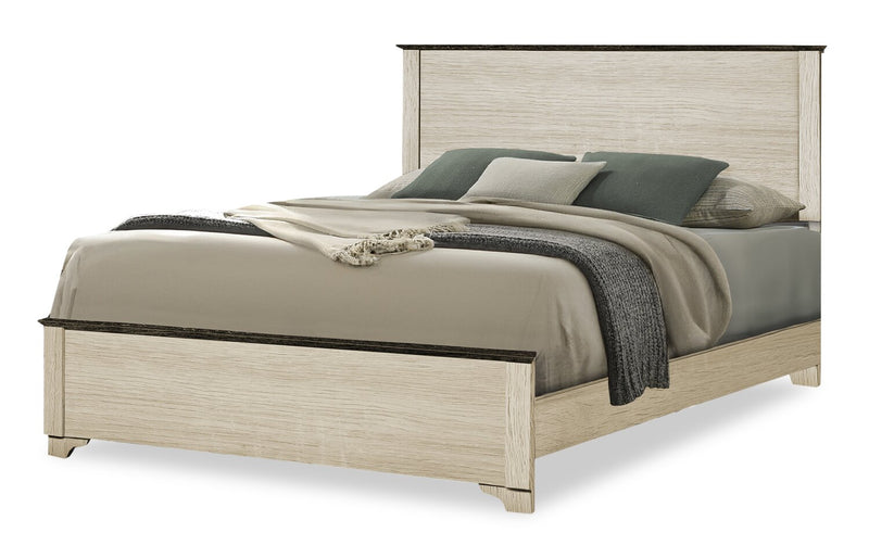 Clara 6pc Bedroom Set with Bed, Dresser, Mirror & Nightstand, Bleached Oak & Brown - Queen Size