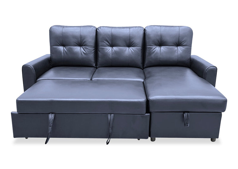 Carter 2-Piece Right-Facing Leather-Look Fabric Sleeper Sectional with Storage Chaise - Black
