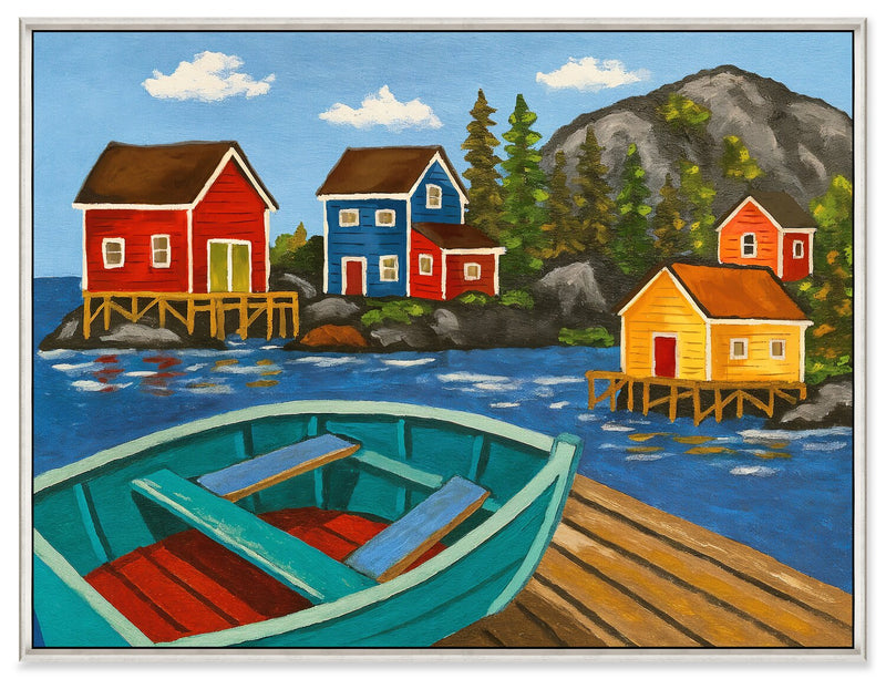 Fishing Village Framed Canvas Artwork - 31.5\" x 41.5\"