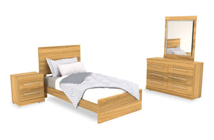 Riley 6pc Bedroom Set with Panel Bed, Dresser, Mirror & Nightstand, Made in Canada, Natural - Twin Size