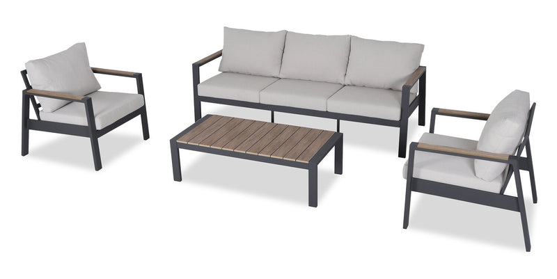 Tuscany  4-Piece Outdoor Patio Set with Sofa, 2 Chairs & Coffee Table - Metal, UV & Weather Resistant - Beige/Black