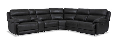 Sorrento 6-Piece Genuine Leather Power Reclining Sectional with Storage Console and USB Port - Charcoal Grey | Sofa sectionnel à inclinaison électrique Sorrento 6 pièces en cuir véritable avec console de rangement et port USB - gris anthracite
