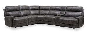 Kelvin 6-Piece Grey Fabric Power Reclining Sectional with Storage Console and USB Port