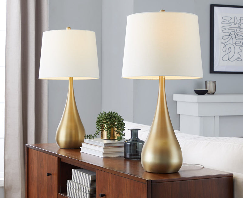 Cassie 29\" Metal Table Lamp with White Linen Shade - Gold