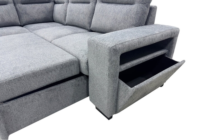 Coast 3-Piece Left-Facing Fabric Sleeper Sectional with Storage and Ottoman - Smoke