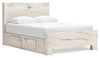 Derekson Storage Bed with 2 Built-In Side Drawers, Rustic White - Full Size