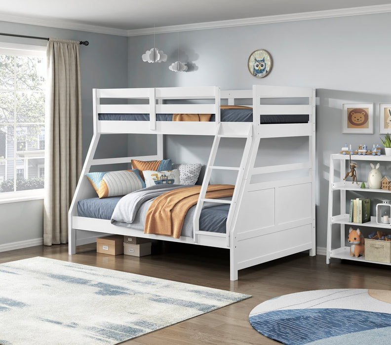 Quinn Bunk Bed with Ladder & Guard Rail for Kids, White - Twin/Full