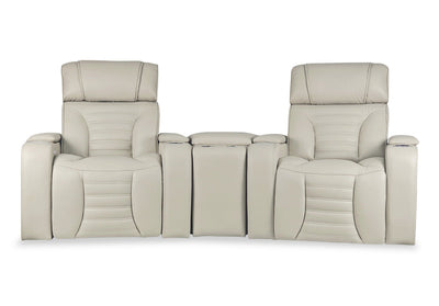 Zen 3-Piece Leather-Look Fabric Home Theatre Power Reclining Sectional with Massage and Storage Console - Apricot | Sofa sectionnel à inclinaison électrique Zen 3 pièces de style cinéma maison en similicuir avec massage et console de rangement - abricot