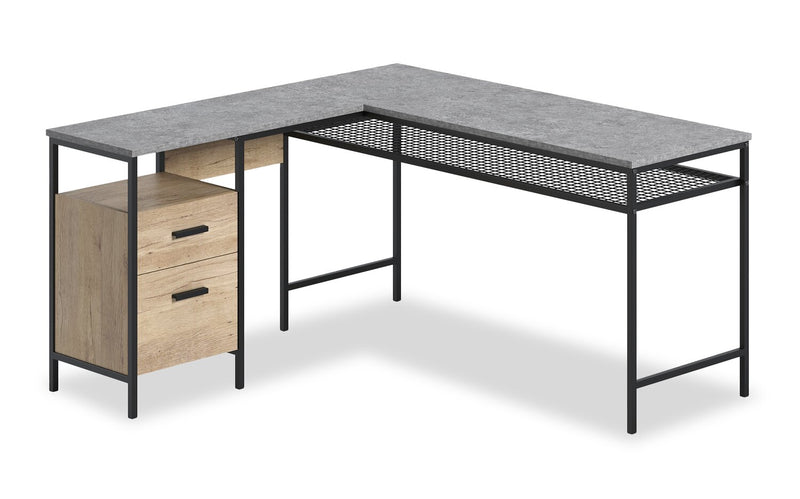 Bradley 55.91\" L-Shaped Office Desk with Cabinet – Prime Oak