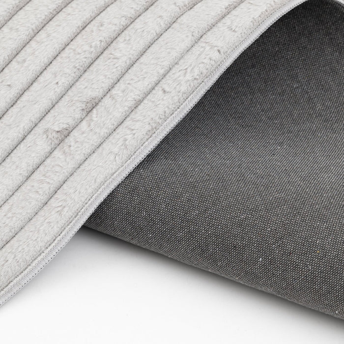 Faux Fur Channel Light Grey Area Rug with Memory Foam Backing - 7' x 10'
