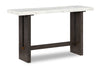 Warwick 52” Solid Wood and Marble Sofa Table – White and Brown Oak