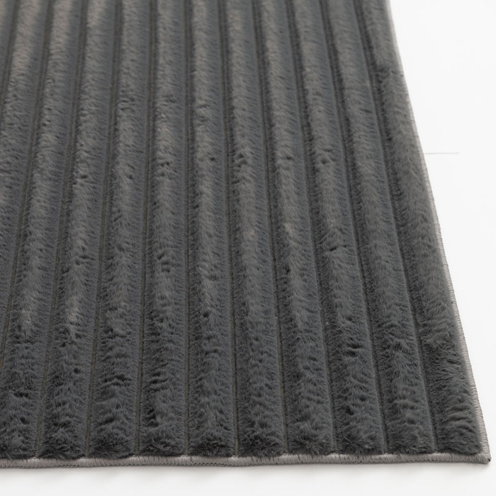 Faux Fur Channel Dark Grey Area Rug with Memory Foam Backing - 7' x 10'
