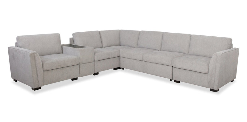 Vault 6-Piece Sectional with Sofa Bed Loveseat and Three Storage Chairs - Grey