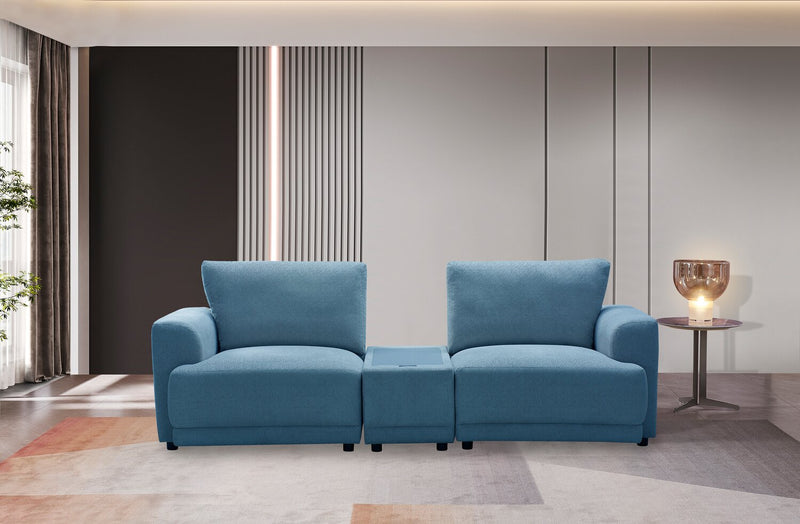 Voyage Modular 3-Piece Fabric Sectional with Console and Removable Back Cushions – Blue