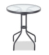 Paris Outdoor Patio Bistro Table - Round, Glass Table Top, Powder Coated Steel Frame - Black