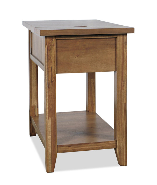 Nathan 16\" Rustic Chairside Table with Storage, Shelf and USB Port - Light Brown