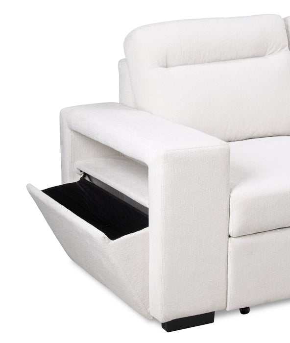 Primo Coast 3-Piece Right-Facing Ivory White Fabric Sleeper Sectional with Storage Chaise and Storage Armrest
