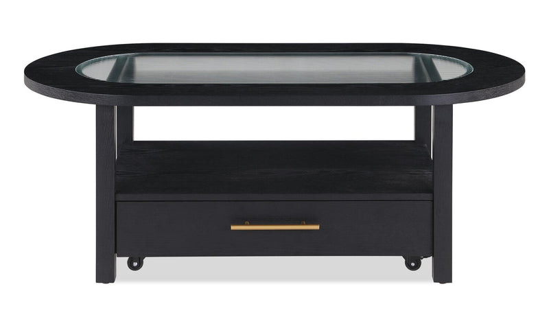 Dalton 47.5\" Coffee Table with Glass Top and Drawer - Black 