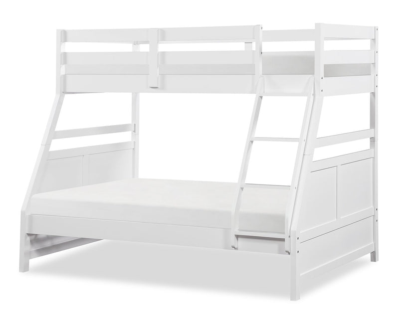 Quinn Bunk Bed with Ladder & Guard Rail for Kids, White - Twin/Full