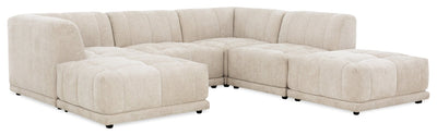 Kort & Co. Oaklyn Modular 6-Piece Fabric Sectional with Ottomans and Tufted Seat Cushions - Beige | Sofa sectionnel modulaire Oaklyn Kort & Co. 6 pièces en tissu avec poufs et coussins de siège capitonnés - beige