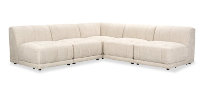 Kort & Co. Oaklyn Modular 5-Piece Fabric Armless Sectional with Tufted Seat Cushions - Beige | Sofa sectionnel modulaire sans accoudoirs Oaklyn de Kort & Co. 5 pièces en tissu avec coussins de siège capitonnés - beige