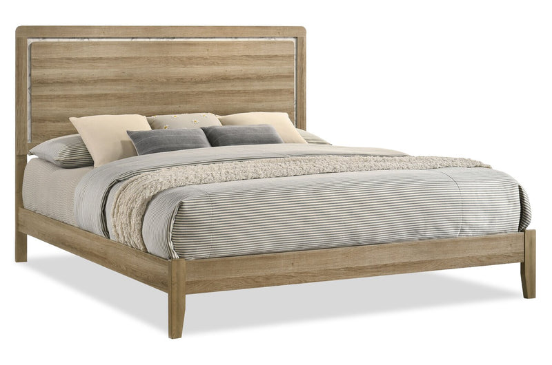 Sable 5pc Bedroom Set with Bed, Dresser & Mirror, Light Brown - King Size