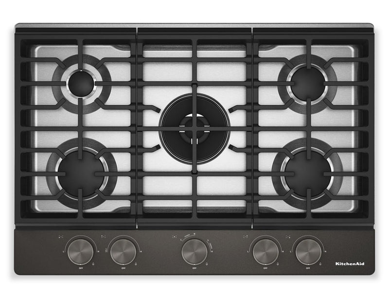 KitchenAid 30\" Gas-on-Metal Cooktop with Integrated Wok Grates – Black Ore - KCGK530SBE