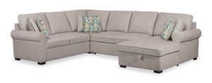 Haven 4-Piece Chenille Right-Facing Sleeper Sectional - Grey 