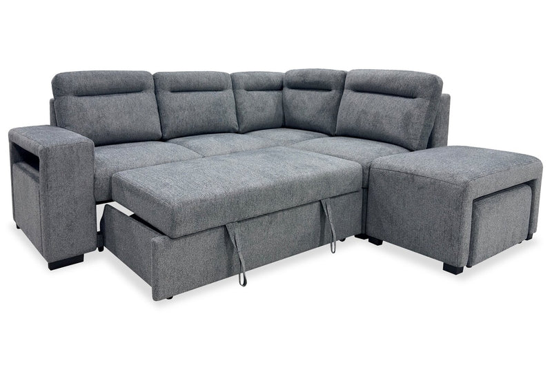 Coast 3-Piece Right-Facing Fabric Sleeper Sectional with Storage and Ottoman - Smoke
