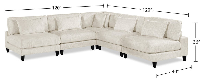 Lounge 5-Piece Chenille Armless Modular Sectional – Beige
