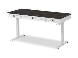 Elevate 60” Height-Adjustable Office Desk with Storage and Wireless Charging - White/Grey