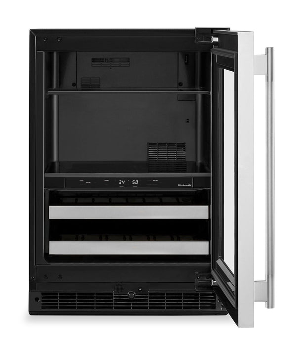 KitchenAid 24\" Beverage Centre with Wood-Front Racks – Black and Stainless Steel - KUBR524SSB 