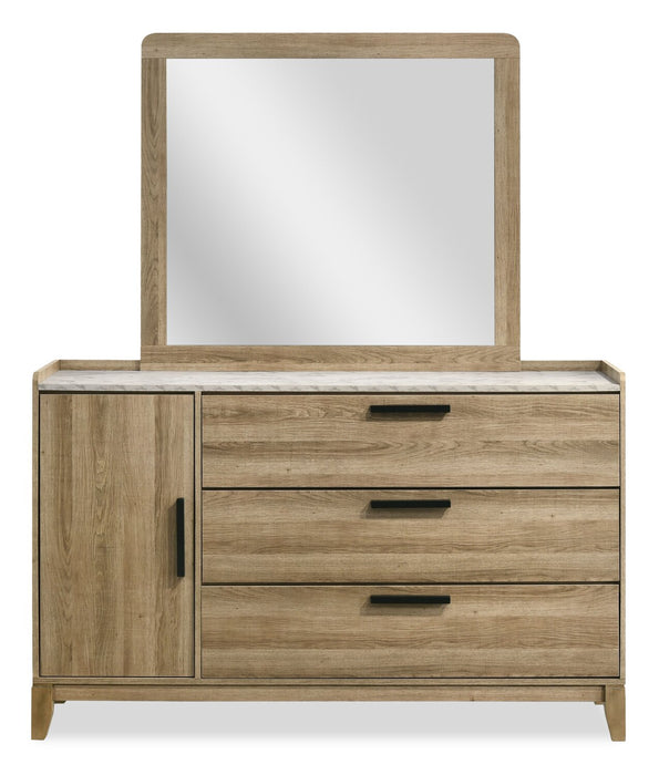Sable 5pc Bedroom Set with Bed, Dresser & Mirror, Light Brown - Full Size