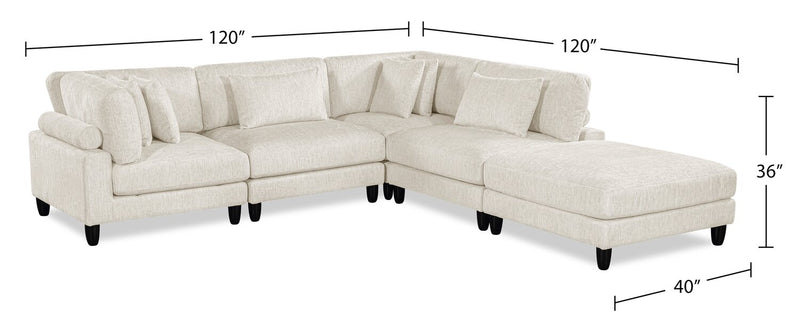 Lounge 5-Piece Chenille Modular Sectional with Ottoman – Beige 