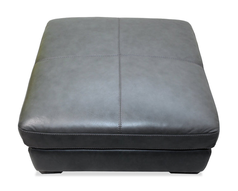 Classico 30\" Genuine Leather Ottoman with Wood Legs– Carbon Grey