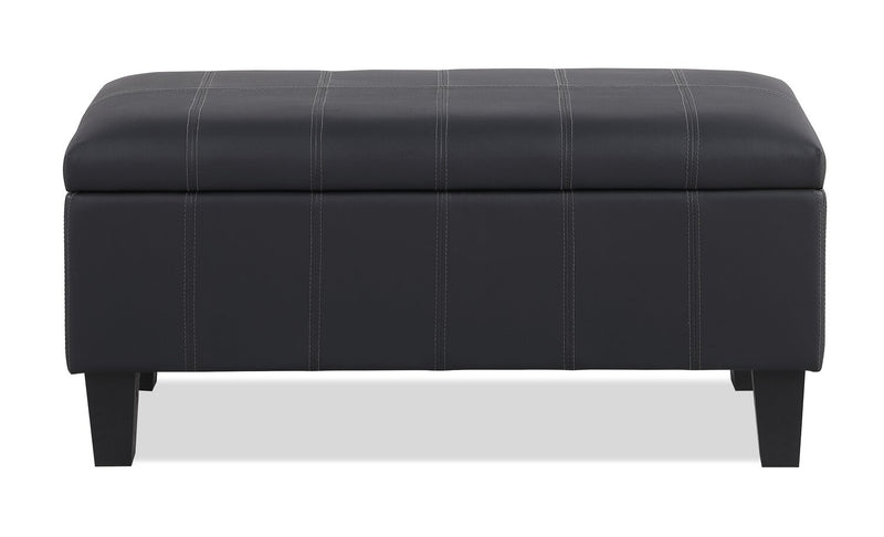 James 39.25\" Faux Leather Storage Ottoman - Black