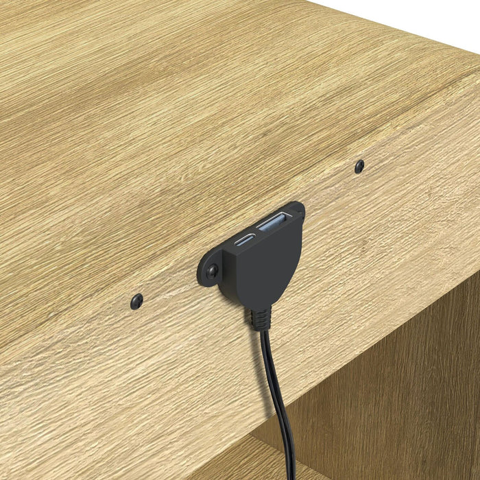 Scott Living Lenore 24” Modern End Table with Storage, Shelf and USB Port - Natural