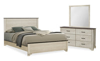 Clara 5pc Bedroom Set with Bed, Dresser & Mirror, Bleached Oak & Brown - Queen Size 