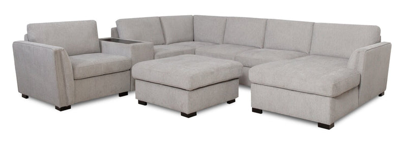 Vault 6-Piece Right-Facing Sectional with Sofa Bed Loveseat, Three Storage Chairs and Storage Chaise - Grey