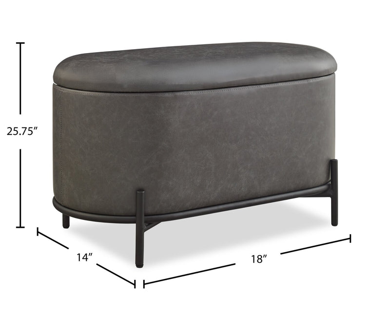 Victoria 18” Faux Leather Storage Ottoman with Metal Base – Charcoal