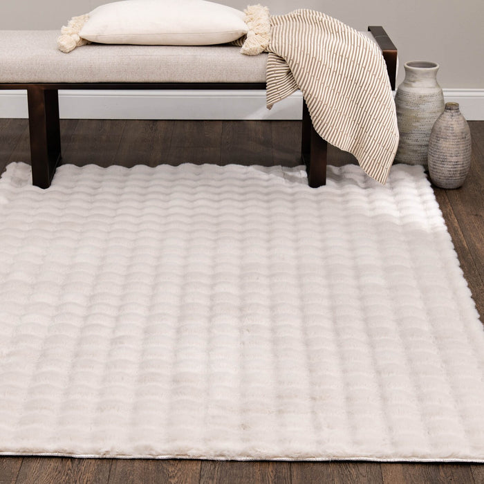 Faux Fur Bubble Ivory Area Rug with Memory Foam Backing - 7' x 10'