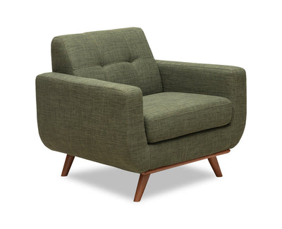 Kort & Co. Freeman 37" Linen-Look Fabric Chair with Wood Legs and Tufted Back Cushion - Avocado Green | Fauteuil Freeman Kort & Co. de 37 po en tissu d’apparence lin avec pattes en bois et coussin de dossier capitonné - vert avocat
