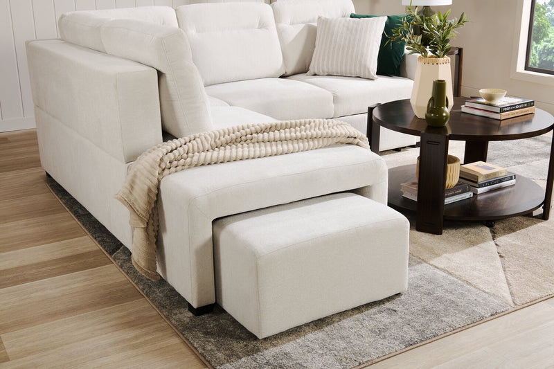 Primo Coast 3-Piece Left-Facing Ivory White Fabric Sleeper Sectional with Storage Chaise and Storage Armrest