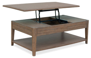 Bennett 48” Contemporary Solid Wood Lift Top Coffee Table with Storage, Shelf and Casters - Taupe