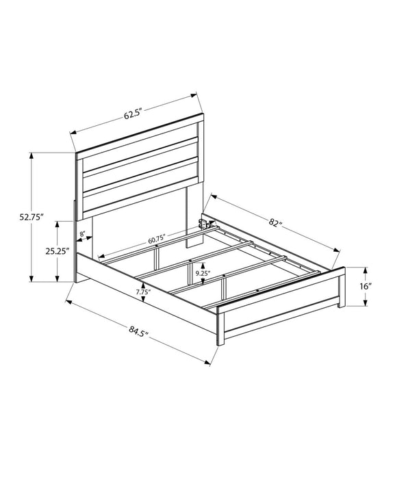 Aspen Panel Bed with Headboard & Frame, Grey - Queen Size