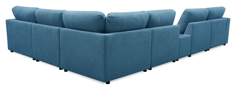 Voyage Modular 7-Piece Fabric Sectional with Console and Removable Back Cushions – Blue