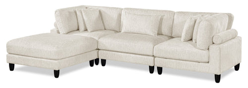 Lounge 4-Piece Chenille Modular Sectional with Ottoman – Beige  